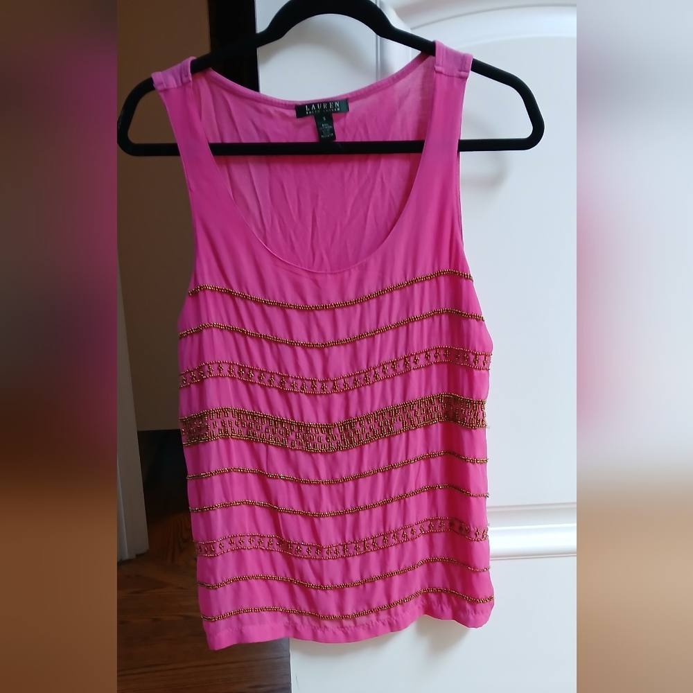 Ralph Lauren Pink Mini Skirt with Gold Beading